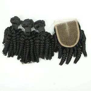 Schussfäden, Spitzenverschluss mit brasilianischen Haarbündeln, Funmi Curly Human Weave, unverarbeitetes reines Haar, indische malaysische peruanische Haarverlängerungen