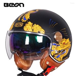 Capacetes de motocicleta Beon B120 Personalizado Moda Flores Negras Cascos Capacete 3/4 Face Aberta Vintage Scooter Jet