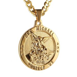 HZMAN Erzengel Michael Katholische Medaille Edelstahl Vintage Religiöser Anhänger Halskette für Frauen Männer Kette Charm Schmuck Geschenk 240102