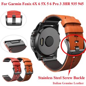 إكسسوارات Jker 26mm 22mm Leather Leather Quickfit Watchband Strap لـ Garmin Fenix ​​6x 6 Fenix ​​5x 5 3 3HR 945 935 Watch Easyfit Wrist Band