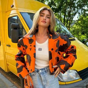 Women's Jackets 2024 PU Leather Cow Printed Women Crop Jacket Blazer Notched Neck Loose Coat Fall Winter Streetwear Sexy Night Club Outfits