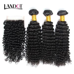 Wefts Indian Curly Virgin Hair Weves z zamknięciem 4pcs/partie Unforted Indian Kinky Curly Human Hair 3 Bundle z koronkowym zamknięciem za darmo/m