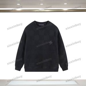 2024 Designer Pullover Luxus Herren Damen Gitter Jacquard Buchstabe Leder Label Paris Mode Top Qualität T-Shirts Straße Langarm Luxus Grau Schwarz S-XXL