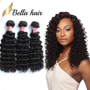 Wefts 9a underbara curl brasilianska mänskliga inslag 1026 tum svart färg djup våg vågiga hårförlängningar 3 stycken tjock hår bellahair