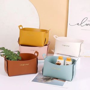 Nordic Stil Kosmetik PU Leder Lagerung Korb Snack Desktop Storage Box Badezimmer Küche Lagerung Körbe Großhandel