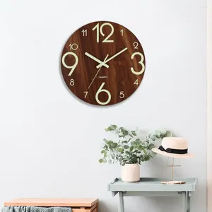 Wall Clocks Modern Clock Dark Brown Wooden 12 Inch With Glow-in-the-dark Numbers Silent Home For Room