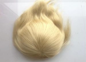 Blond män toupee full hud pu toupee för kvinnor brasiliansk jungfrulig människa hår toupee 613 raka män hårstycke ersättningssystem8936161