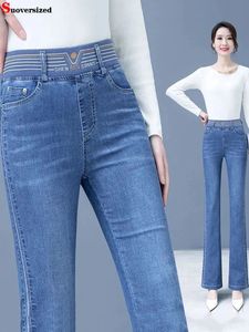 Frühling Skinny Flare Jeans Übergröße 80 kg Elestic Hohe Taille Denim Hosen Vintage Strench Vaqueros Frau Mode Pantalones 240122