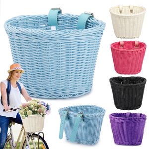 Cesta de bicicleta rattan guiador saco titular dianteiro ciclismo acessórios armazenamento pannier 240102