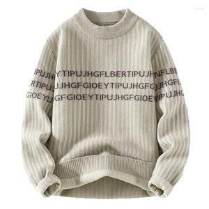 Herrenpullover # 4323 Gary Beige Khaki Mohair Pullover Herren Buchstaben Harajuku Vertikal gestreifter Pullover Langarm Skinny Strickmann