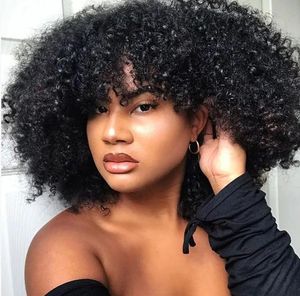 Peruker heta nya ankomst afro kinky curly peruk mjuk brasiliansk hår afrikansk ameri simulering mänskligt hår afro lockigt full peruk med lugg i lar