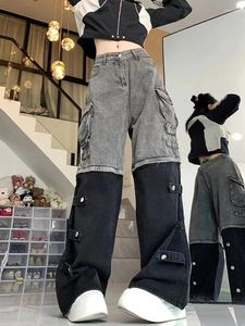 Kvinnors jeans 2024 Spodnie Y2k Streetwear Patchwork Baggy Cargo Pants for Women Gothic Clothes Straight Hip Hop Lady Trousers Ropa Mujer