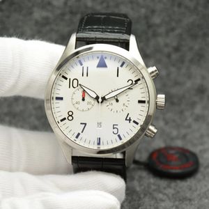 Neue Herrenuhr Chronograph SportuhrQuarz Professionelle Armbanduhr Faltschließe Herrenuhren Blaues Lederarmband Luxusuhren