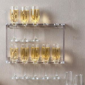 2-Tier wall mounting Clear Acrylic Champagne Glasses Flutes Display Stand, Wine Glass Rack Tower - Holds 10 Stemware