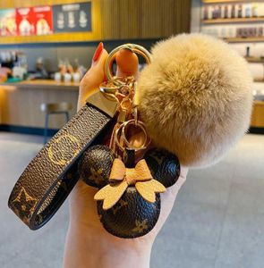 Modebil nyckelring favorit mus blomma väska handväska hänge charm brun nyckelhållare för män gåva pu läder lanyard nyckelkedja acc9529749