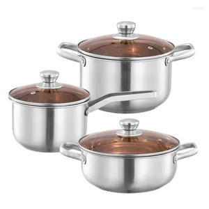 Set di pentole Utensili da cucina in acciaio inossidabile addensato Pentola in tre pezzi Set per zuppa a doppio orecchio per uso domestico Pentole Regalo pratico all'ingrosso