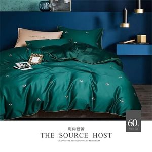 sets No.5660 luxury emerald green duvet cover set cotton with bees bedding queen size 4pcs euro double bed linens 60S Sateen sheets T2