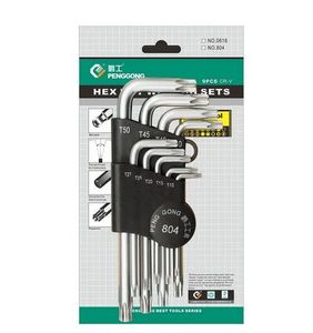 Verktyg 9st LSHAPE HEX NYCKEL SET TORX STAR HEX WRENCH TOOL SET med hål Hårdvaruverktygssats Silver + Black Clip