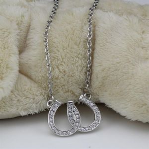 Lead and Nickel Jewellery Double Horse Shoe Pendant Necklace Equestrian Horseshoe Jewelry Decorated with White Czech Crystal235n