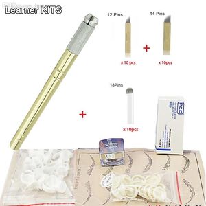 Kits kit de sobrancelha máquina de maquiagem permanente tatuagem sobrancelha microblading caneta kits com 30 pçs lâmina de agulha para uso do aluno