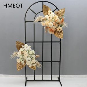 Natural Dried Pampas Grass Gold Pu Fan Artificial Flower Row Arrangement Wedding Arch Decor Floral Ball Party Backdrop Props 240119