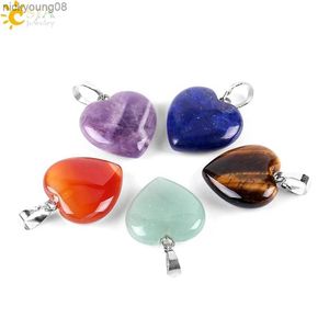 Colares Pingente CSJA Coração Cristais Pedra Natural Colares Pingentes Mulheres Carnelian Rosa Quartzo Claro Ametistas Colar de Cura de Cristal E594