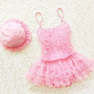 Set Heißer Verkauf Nette Baby Mädchen Bademode Rosa Prinzessin Strand Badeanzug Garn Einteiligen Badeanzug + kappe