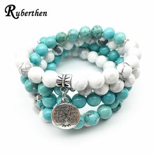 Bangle Ruberthen Tree of Life Armband Design Howlite 108 Mala Armband Trendy Turquise Yoga Armband Balance Energy Stone Jewelry