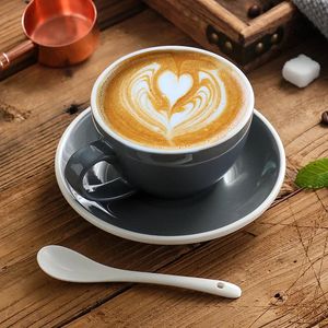 300ml Ceramic Coffee Cup and Saucer Set Pottery Latte Cups Breakfast Milk Mug Afternoon Teacup Porcelain Water Mugs Wholesale 240102