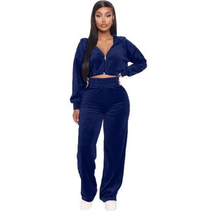 Sweatshirts Solid Veet Two Piece Set Women Hoodie Crop Jacket 2 Piece Joggers Pants Outfits Velor Jogging Suits Byxor Juicy Tracksuit