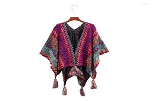 Scarves Women39s ZigZag Knit Tassel Fringed Pullover Poncho Sweater Shawl Wrap Tassels Cloak Top Stripe Cape Cardigan Coat Sto3306081