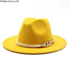 Hattar brim hattar breda kvinnor män ull kände jazz fedora panama stil cowboy trilby party formell klänning hatt stor storlek gul vit 5860 cm a