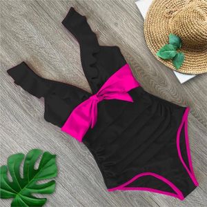 Women's Swimwear Women One Piece Bathing Suit Swimsuit Strap Ruffle Sexy Solid Color For 2024 Spandex Retro Closed Swim Wear Beach