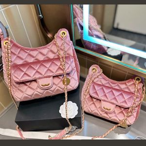 20/25cm Velvet Women Designer Horn Hobo Bag Gold Coin Charm Metal Hardware Matelasse Chain Pink/Black Diamond Lattice Luxury Purse Soft Shoulder Cross Body Handbag