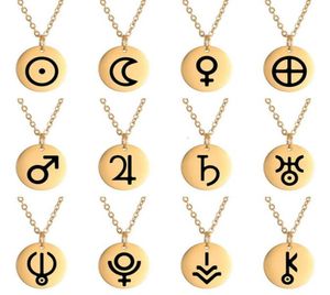 Dawapara Planet Symbol Amulet Small Charm Necklace Jupiter Saturn Pluto Neptune Planetary Alchemical Symbols Stainless Steel309N3027765