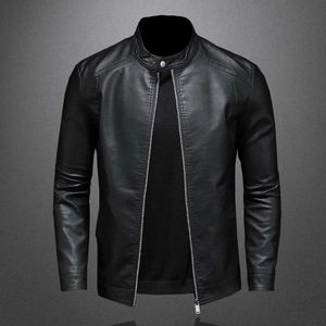 Herrjackor Spring och Autumn Leather Jacket Mens Standing Collar Ultra-Thin Pu Fashionable Motorcykel Q240523