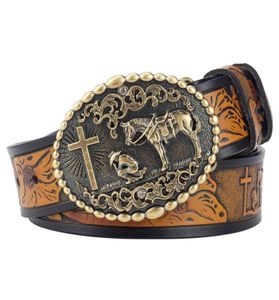 Cintura in pelle con croce e cavallo moda metalli spugna rodeo per cowboy8835519