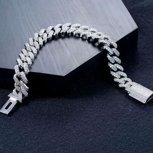 Colar de corrente de moissanite HipHop Miami Cuban Chain Diamond Prong Link 12MM Chunky Cuban Link Chain Bracelet