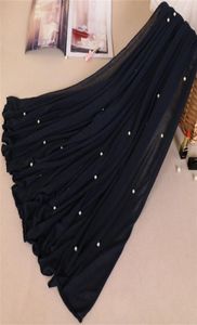 Woman Maxi Plain Pearl Beads Jersey Hijab Scarf Polyester Cotton Shawl Snood Muslim Sjaal Head Wrap Solid Foulard Stole 18080Cm Y5654508