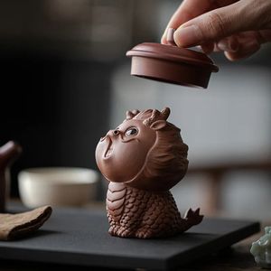 Purple Clay Tea Pet Boutique Can Be Raised To Attract Wealth Divine Beasts Dragon Playing with Tea Sets Tea Tables Lids 240103