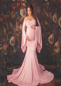 Maternity Pography Props Maternity Gown Po Shoot Sexy Boho Shoulderless Bell Sleeves Maxi Long Dress Pregnancy Mermaid2688095