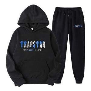 Design Trapstar Letter Printed Men's and Women's Sportswear With Fleece Two-Piece Loose Hooded Hoodie Set