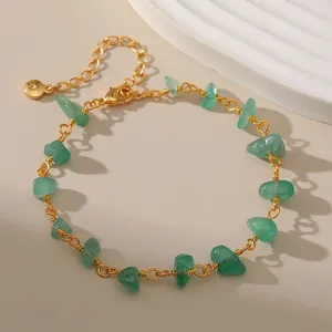 Strand Minar braccialetto di perline di pietra naturale irregolare di colore verde carino per le donne Accessori per bracciali in ottone placcato oro reale 18 carati