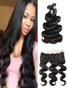 Allove Indian Virgin Extensions Wefts Kinky Straight Curly Body Human Hair Bunds With Stängning 134 Spets Frontal Deep Loose Wave 2807532