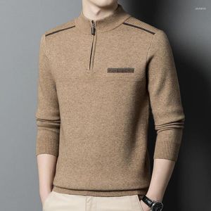 Men's Sweaters 2024 Autumn Business Casual Sweater Jacquard Stripe Knitted Pullover Warm Fashion Black Red Brown Dark Gray Gre