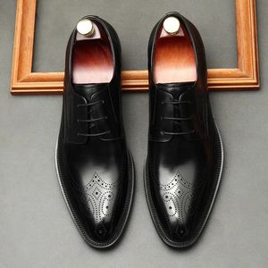 Genuine Classic Shoes Dress Business Leather Men oxford Pointed Toe Fashion Lace Up High Quality Office Wedding Formal Shoe Male 240102 958