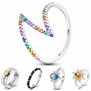 2023 neue Ringe Für Frauen 100% 925 Sterling Silber Sterne Mond Bunte Zirkon Ringe Feine Hochzeit Engagement Geburtstag Schmuck Geschenke