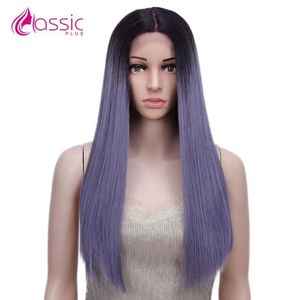 Perücken, synthetische Perücken, klassische Plus-Spitze-Front-Perücke, langes, gerades Cosplay-Haar für Frauen, Ombre Blond, Lila, Rosa, Blau, Grün, hitzebeständig