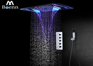 M BOENN RAIN SHAIL SYSTEMS LED 샤워 헤드 욕실 수도꼭지 온도 조절제 밸브 목욕 믹서 탭 임베디드 천장 샤워 세트 크롬 L2421546