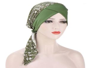 Lenços Imprimir Hijabs Cap Cancer Chemo Turban Chapéu Mulheres Muçulmanas Algodão Headwear Árabe Envoltório Cabeça Lenço Acessórios de Cabelo 5495266